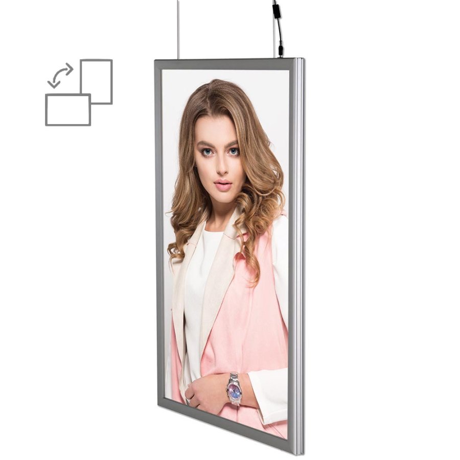 LED Ramme, dobbeltsidet, vertikal, B1 - 70 x 100 cm