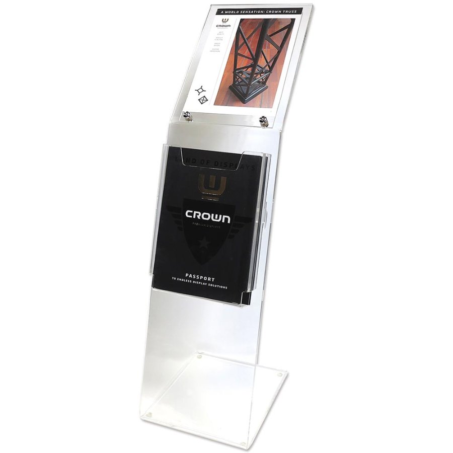 Akryl Infostander med brochureholder vertikal - A4 - 21x29.7 cm