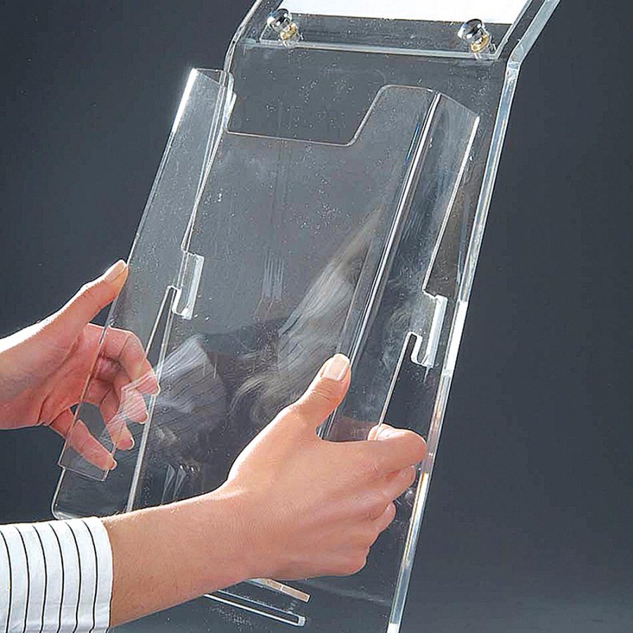 Akryl Infostander med brochureholder vertikal - A4 - 21x29.7 cm