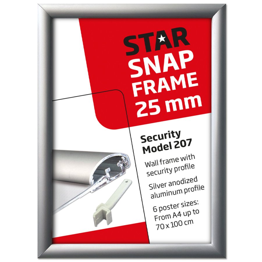 Klikramme med 25mm aluminium Security Frame profil, s&oslash;lv - A3
