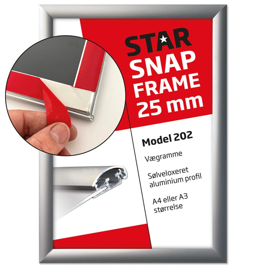 Klikramme Fast-Fix med 25mm aluminium profil, s&oslash;lv - A4