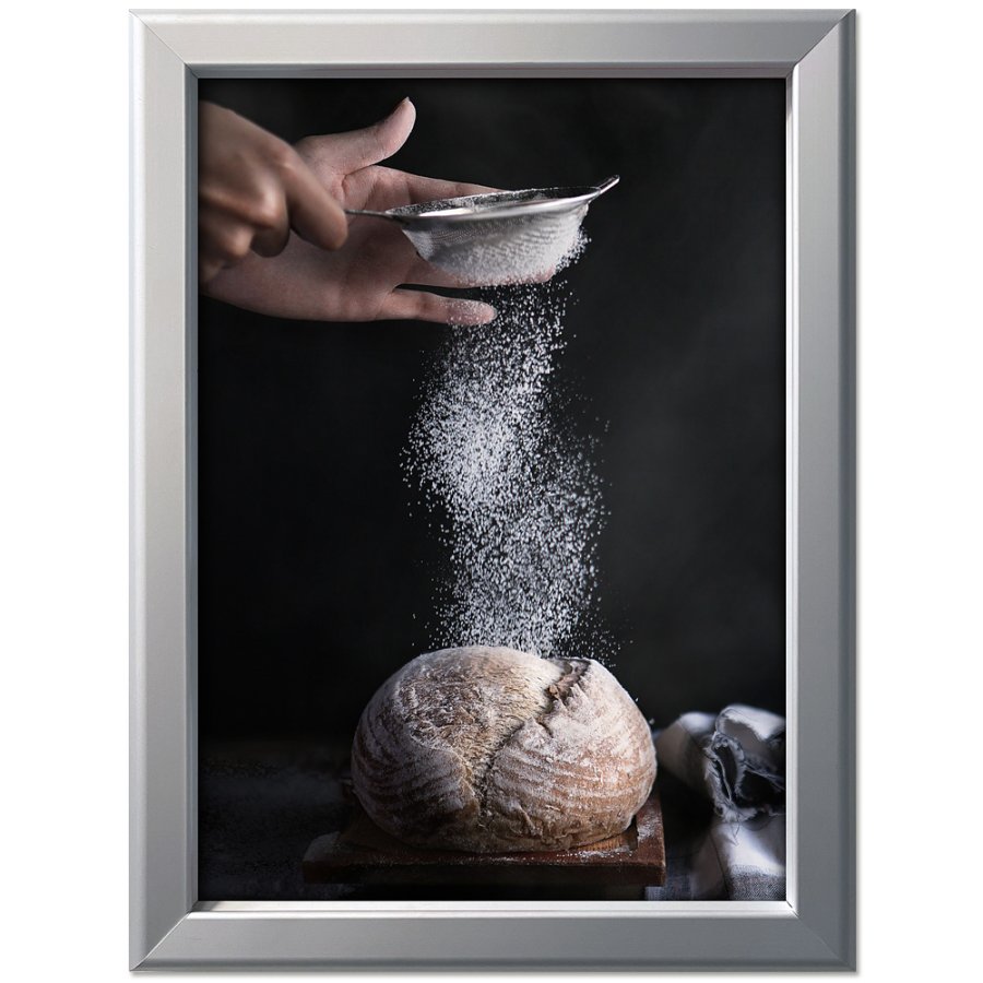 Klikramme med 32mm aluminium fladprofil, s&oslash;lv - 70x100 cm