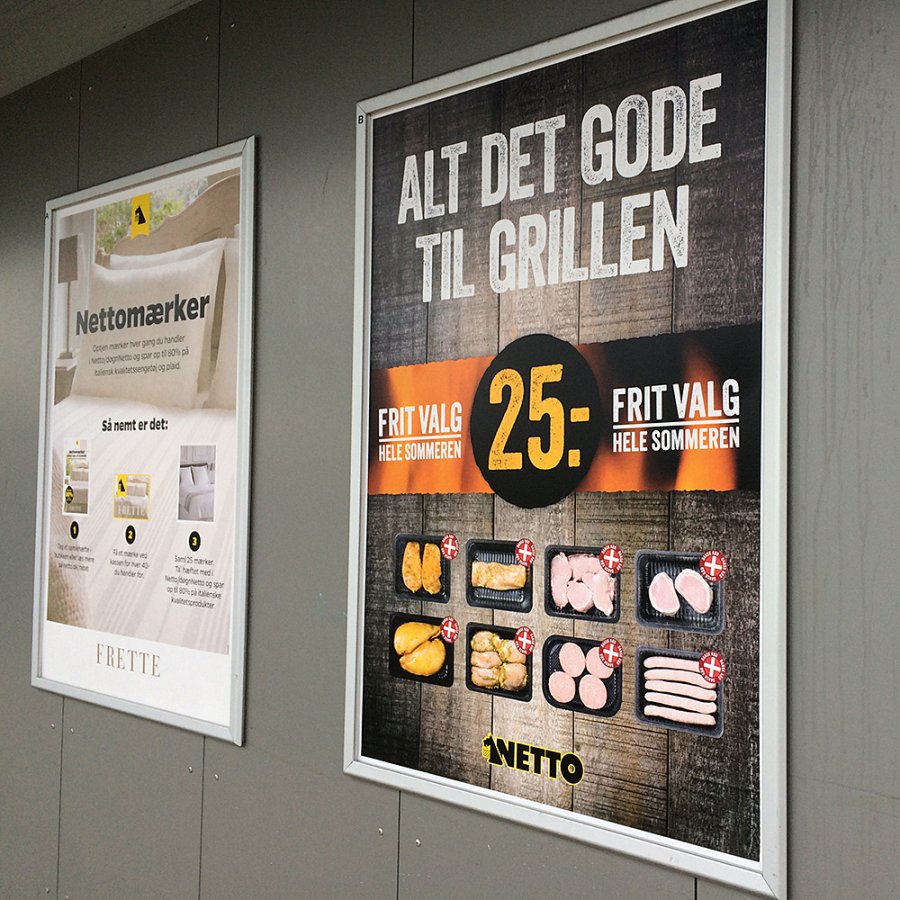 Klikramme med 32mm aluminium fladprofil, s&oslash;lv - 70x100 cm