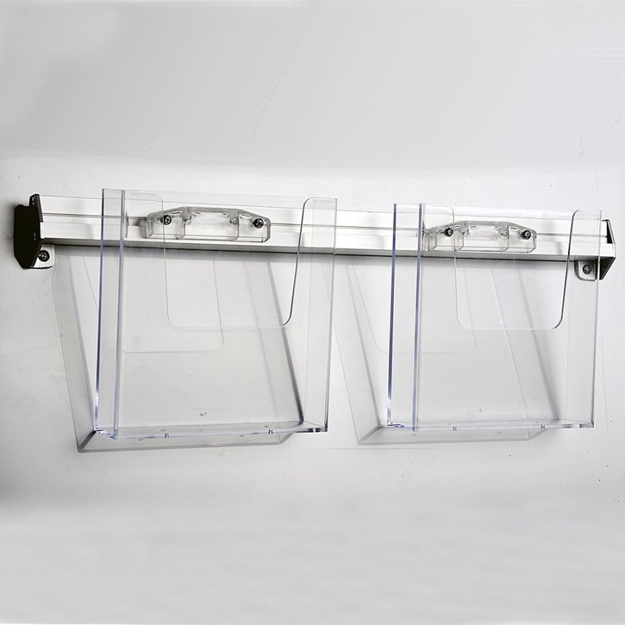 Brochureholder til v&aelig;g, aluskinne med 2 stk. A5 akrylholdere