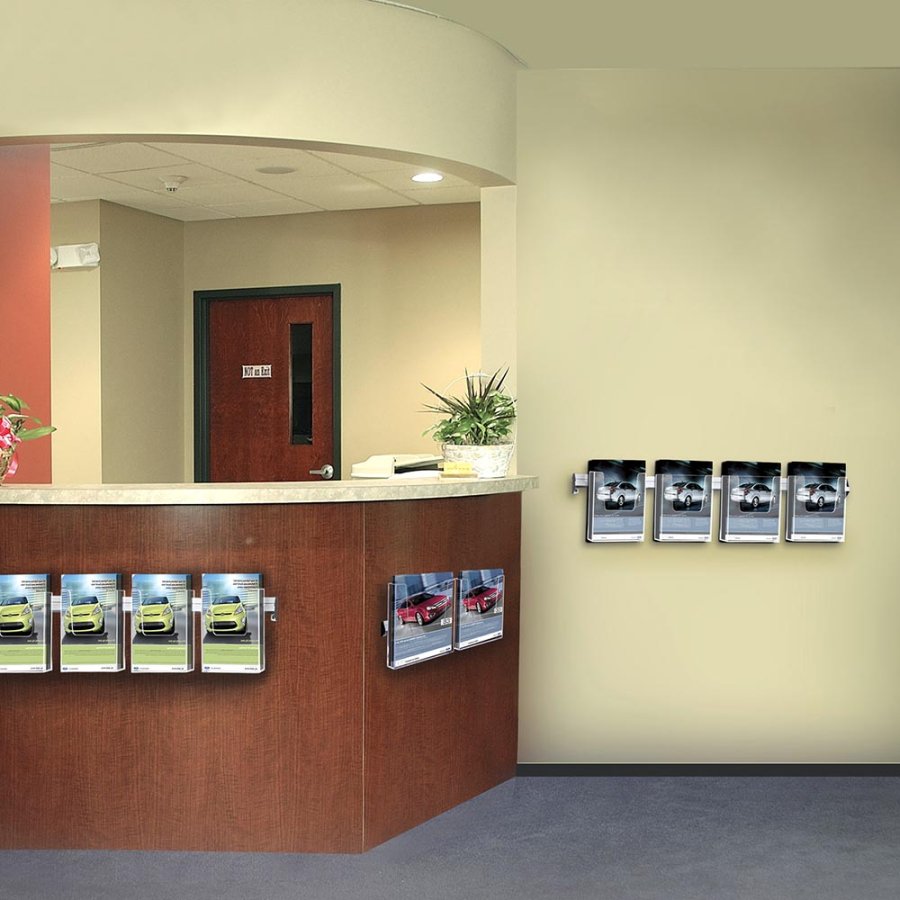 Brochureholder til v&aelig;g, aluskinne med 2 stk. A4 akrylholdere