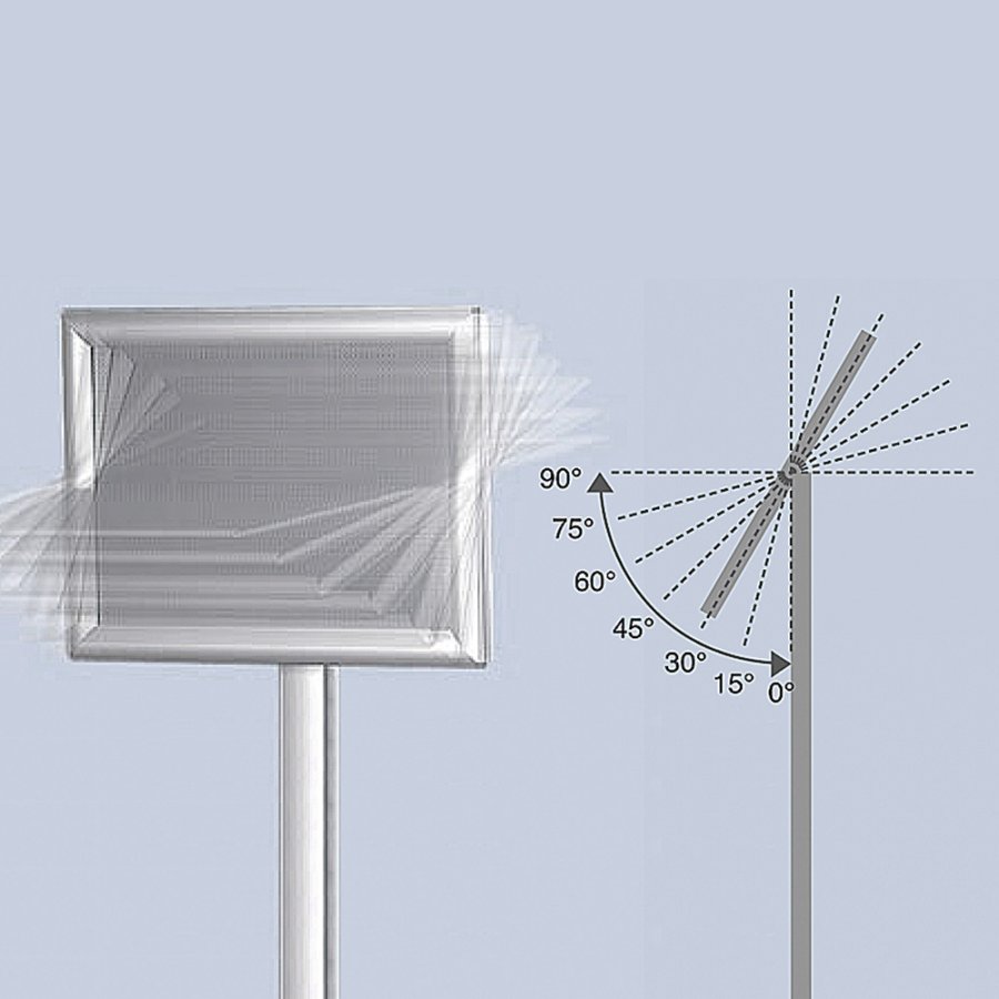 Flex Infostander, justerbar, s&oslash;lv, med A4 Klikramme