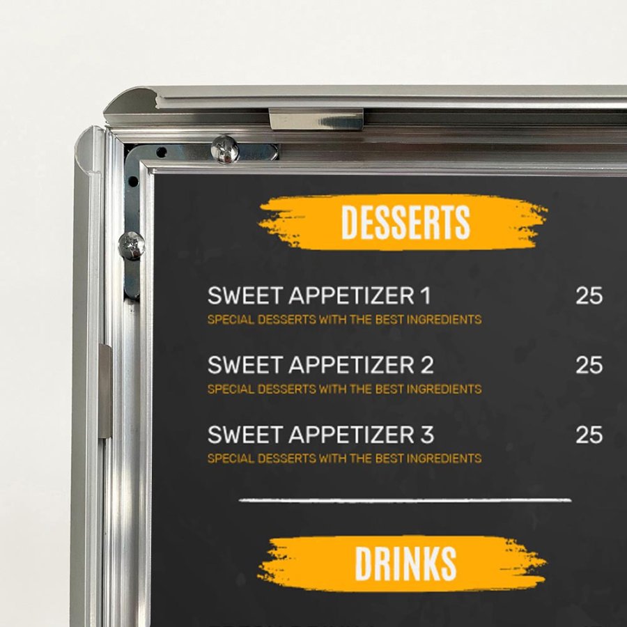 BASIC Infostand A4 - 92mm h&oslash;j - A4 Klikramme profil 25mm, s&oslash;lv