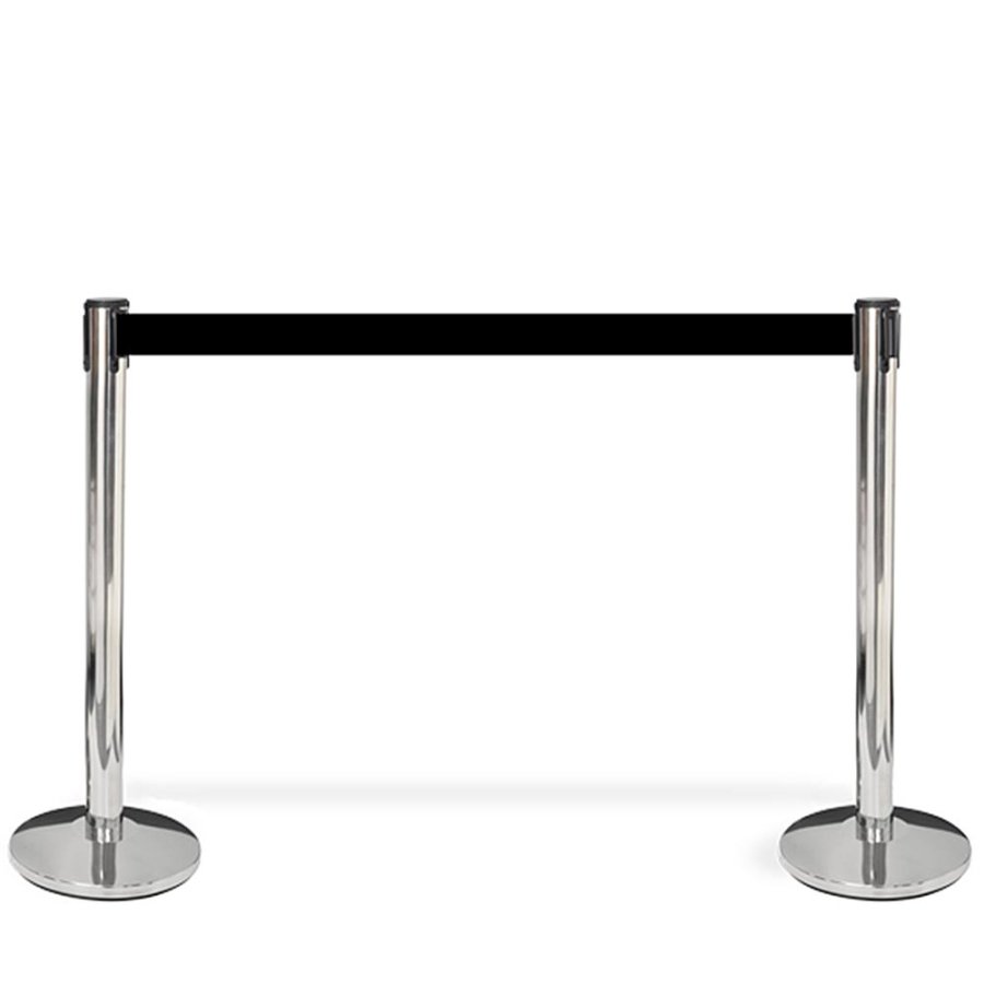 Afsp&aelig;rringsstander, 1 stk, metal, 3 m b&aring;nd, S&oslash;lv stolpe, sort b&aring;nd