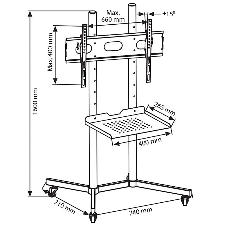 TV Stander med hjul og hylde 30-50