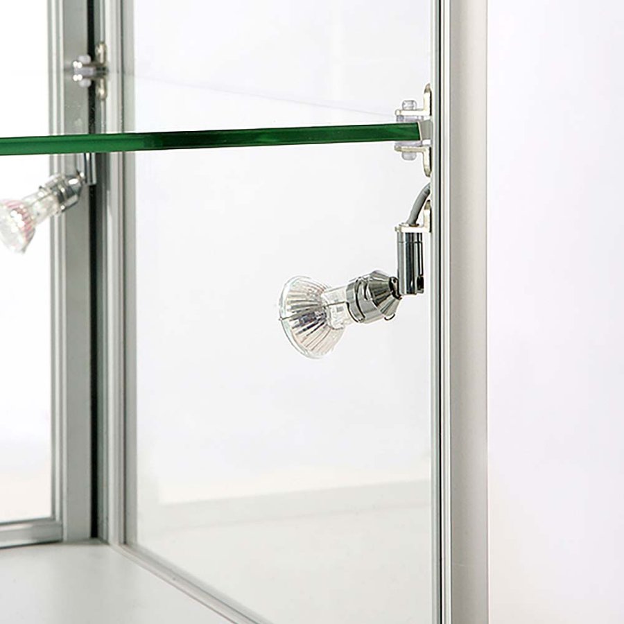 Vitrine glasskab - Showcase Counter Duo glasmontre med LED lys og l&aring;s - s&oslash;lv