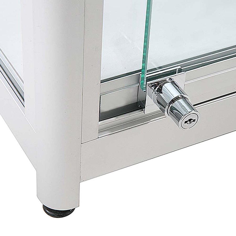 Vitrine glasskab - Showcase Tower Duo glasmontre med LED lys og l&aring;s - s&oslash;lv