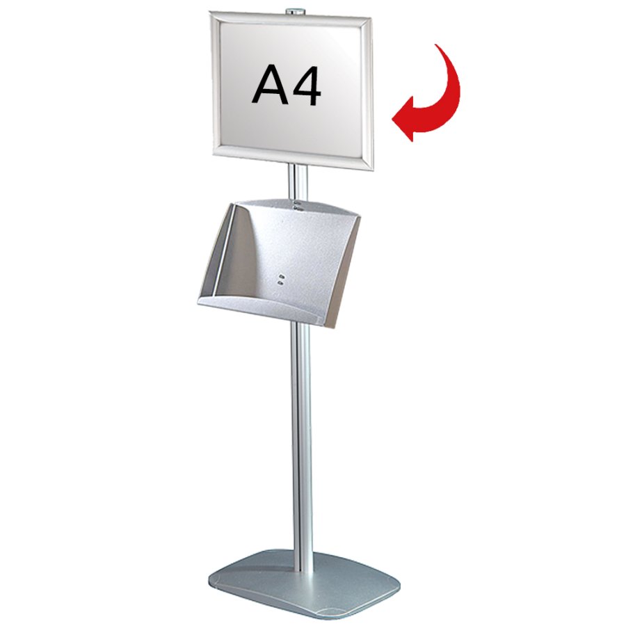Infostander, Mini MultiStand, enkeltsidet, klikramme og st&aring;lhylde, A4 - 21 x 29,7 cm