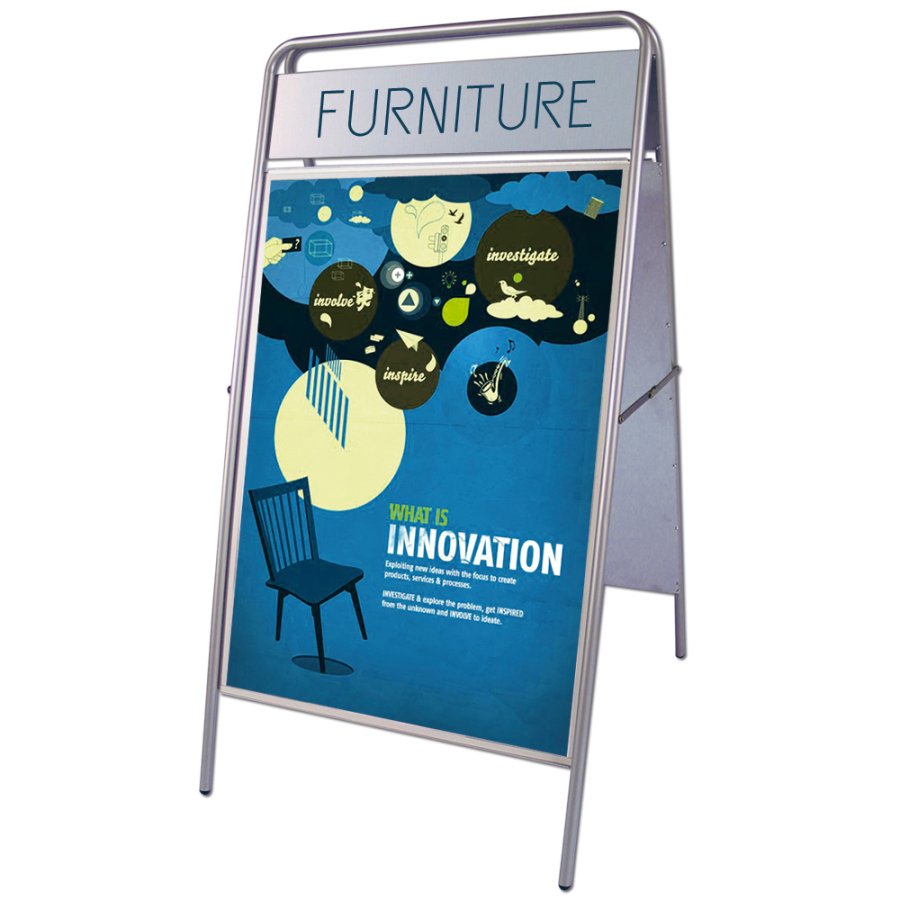 Expo Sign Gadeskilt med logoplade - 50x70 cm - s&oslash;lv