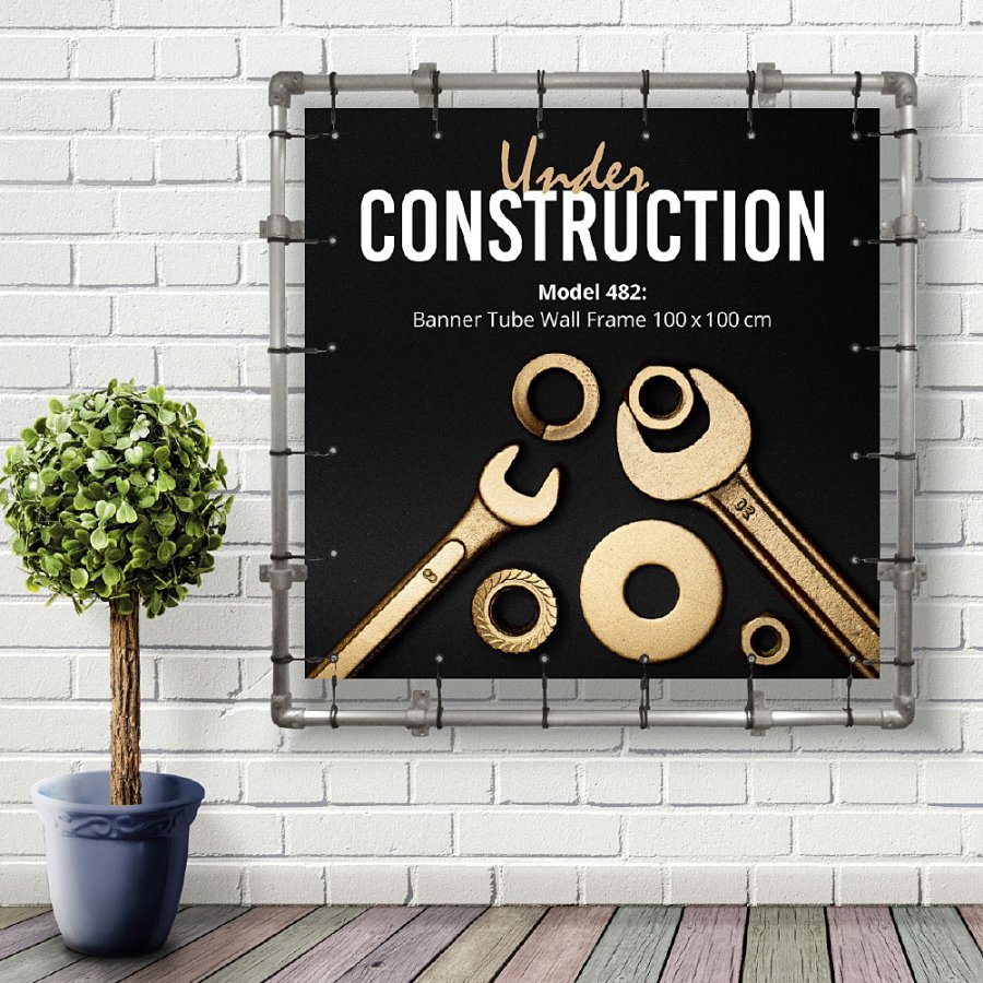 Bannerdisplay, udend&oslash;rs, v&aelig;gmonteret, Banner Tube Wall Frame, alur&oslash;r 0, 3 mm &Oslash; 48 mm, 100 x 100 cm