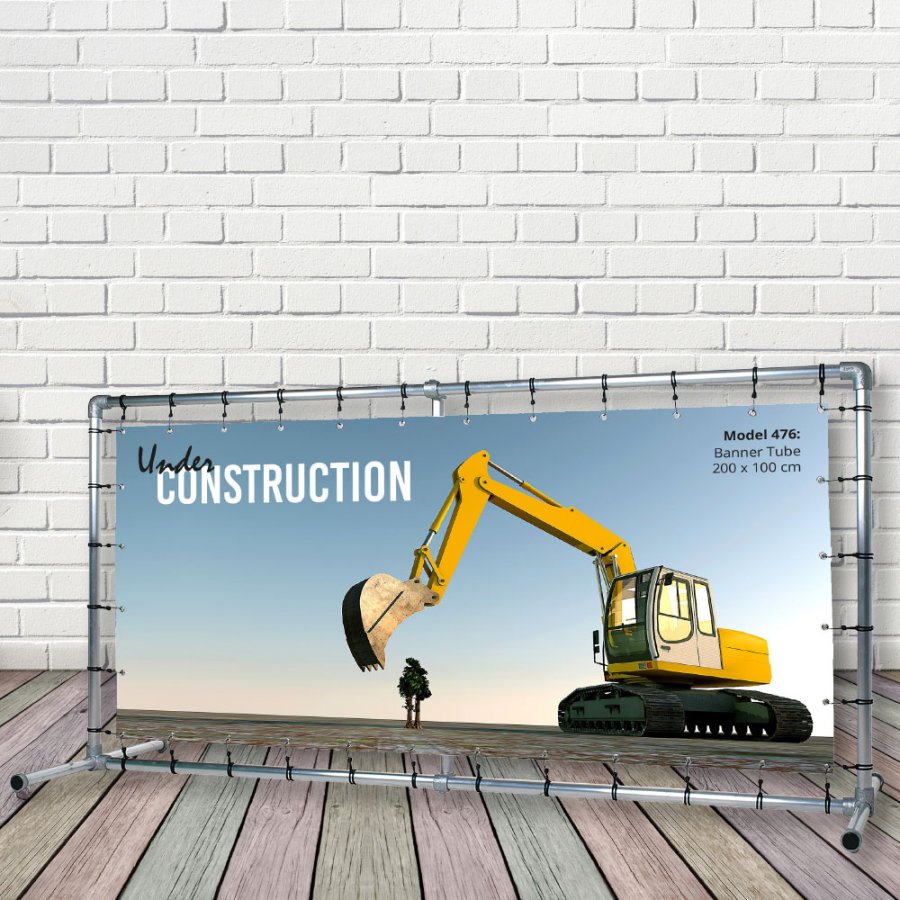 Banner Tube Freestanding Frame, fritst&aring;ende ramme af alur&oslash;r 0,3 mm / &Oslash; 48 mm - 200 x 100 cm