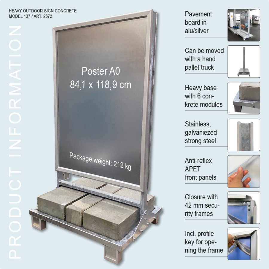 Gadeskilt Heavy Outdoor betonstander, A0 - 84,1 x 118,9 cm