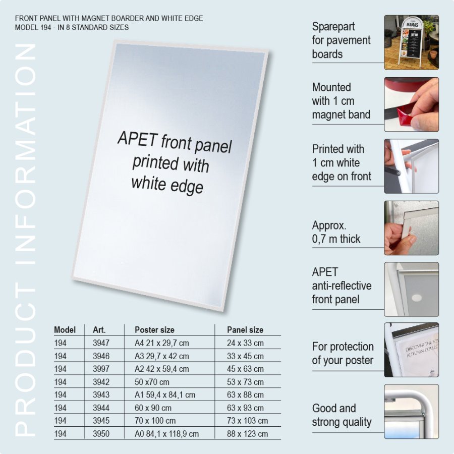 Frontplade PET magnetisk, A2 - 42 x 59,4 cm