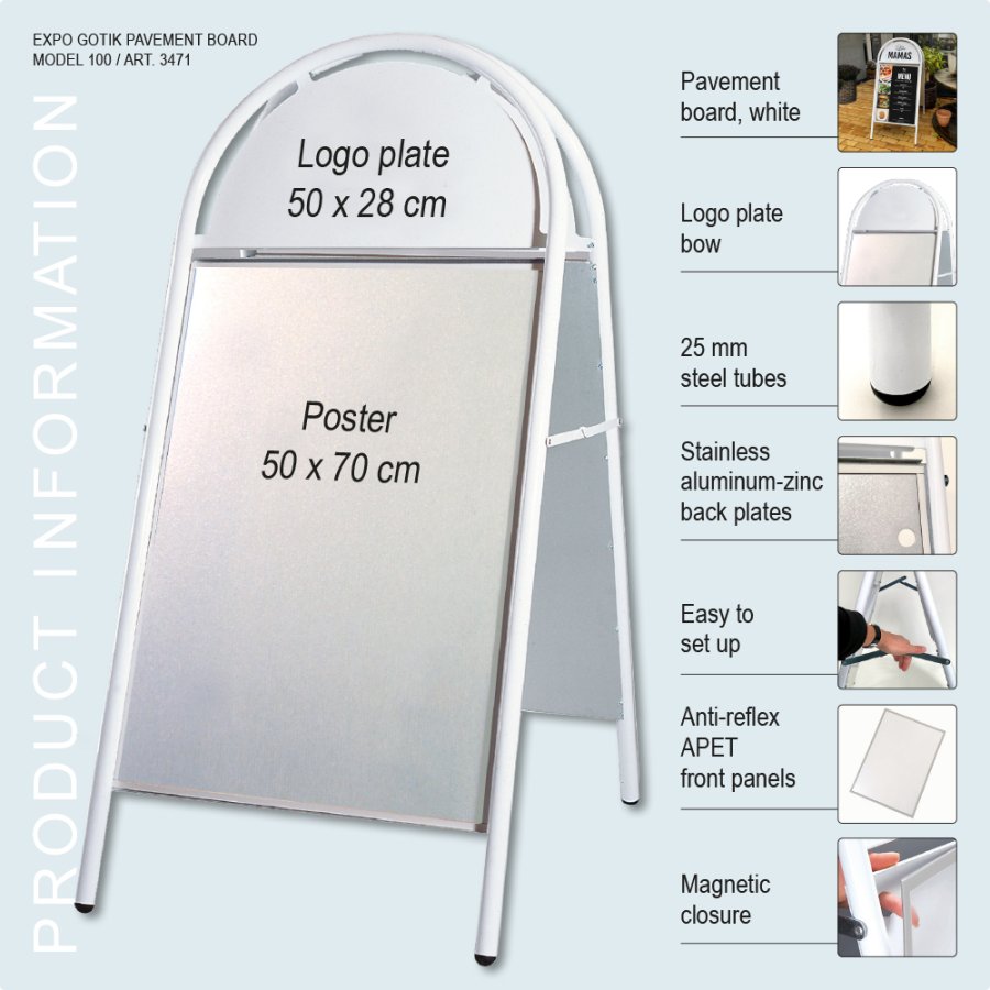 Gadeskilt, Gotik Original, Hvid, B2 - 50 x 70 cm
