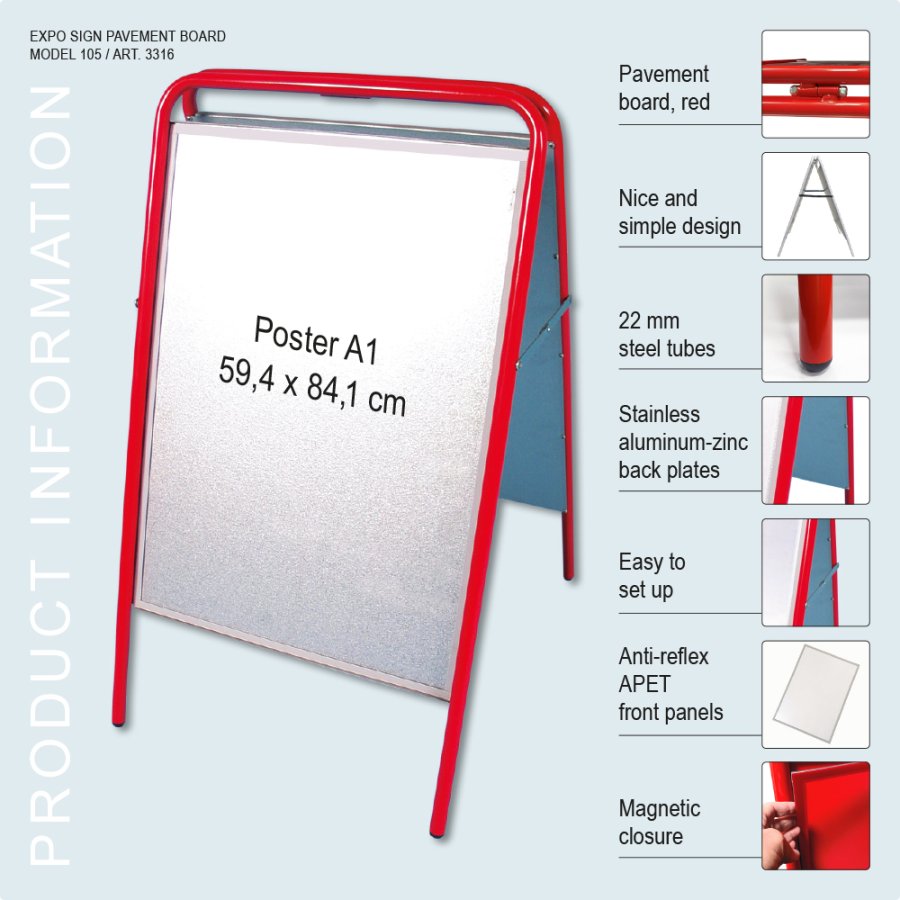 Gadeskilt, Expo Sign, 22 mm, R&oslash;d, A1 - 59,4 x 84,1 cm