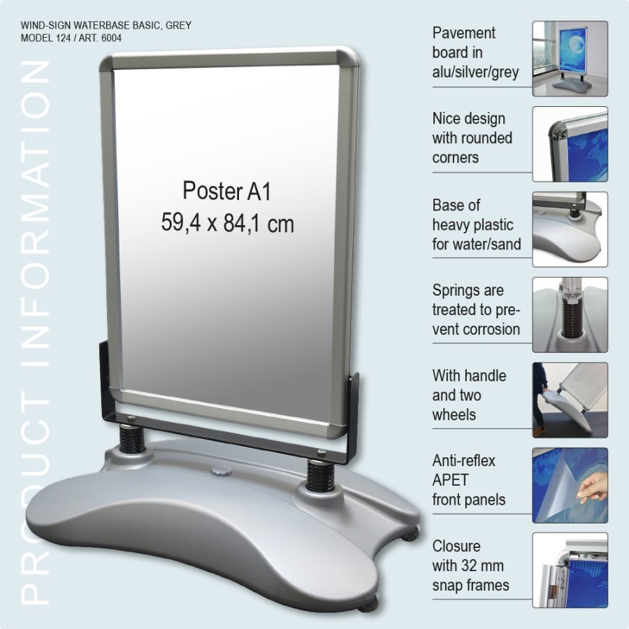 Gadeskilt, Wind-Sign Waterbase Basic, 32 mm, S&oslash;lv, A1 - 59,4 x 84,1 cm