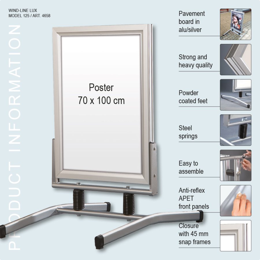 Gadeskilt Wind-Line Lux s&oslash;lv, B1 - 70 x 100 cm