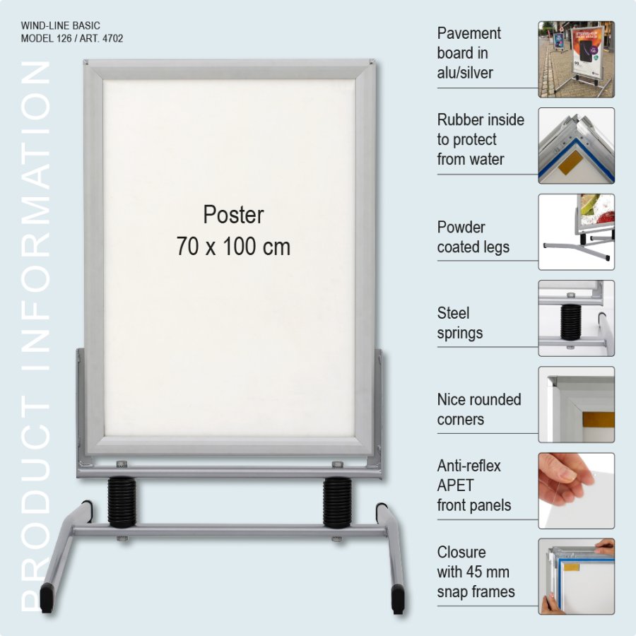 Gadeskilt Wind-Line Basic s&oslash;lv, B1 - 70 x 100 cm