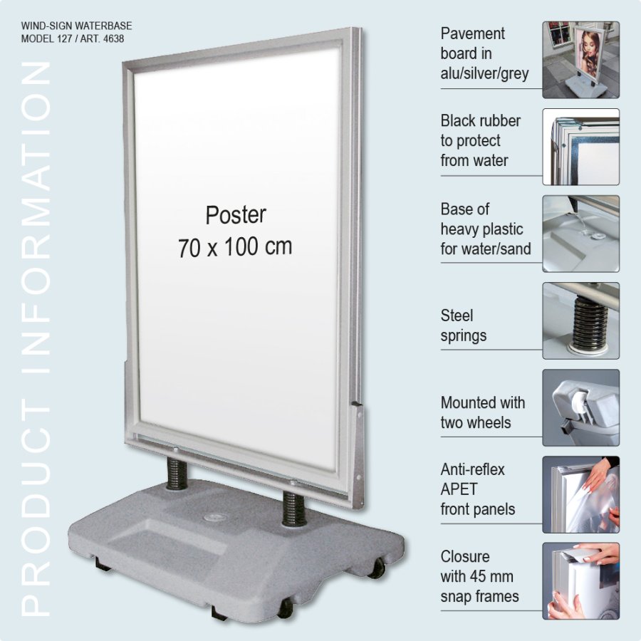 Gadeskilt Wind-Sign Waterbase s&oslash;lv, B1 - 70 x 100 cm